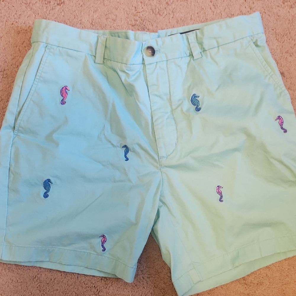 Vineyard Vines Mint Shorts with Seahorse Embroidery